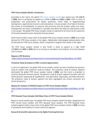 FFPE Tissue Samples Market is Expected to Experience a Swift Development by 2031