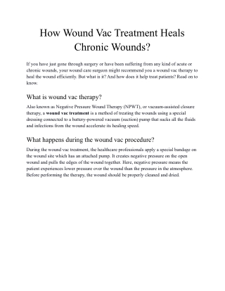 How Wound Vac Treatment Heals Chronic Wounds?