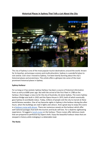 Historical Places in Sydney That Tells a Lot About the City