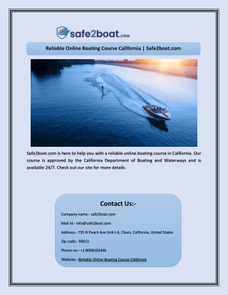 Reliable Online Boating Course California | Safe2boat.com