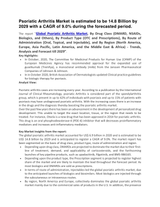 Psoriatic Arthritis Market is estimated to be 14