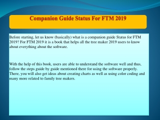 Companion Guide Status For FTM 2019