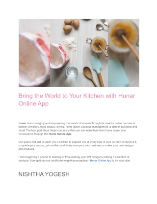 Bring the World to Your Kitchen with Hunar Online App