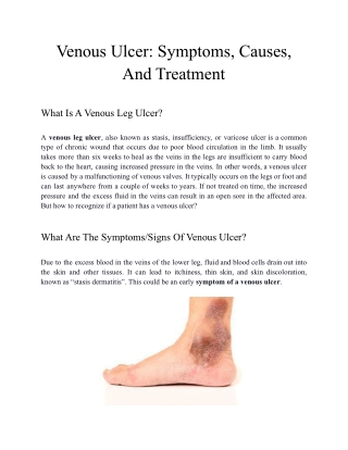 Venous Ulcer: Symptoms, Causes, And Treatment