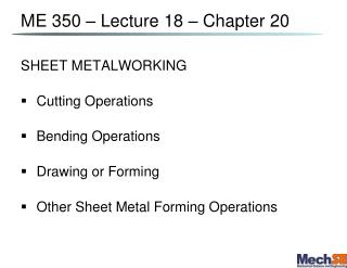 ME 350 – Lecture 18 – Chapter 20