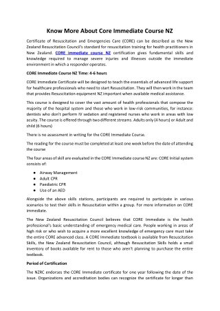 Know More About Core Immediate Course NZ