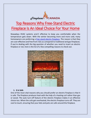 Top Reasons Why Free-Stand Electric Fireplace Is An Ideal Choice For Your Home