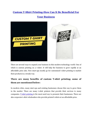 Custom T-Shirt Printing-How Can It Be Beneficial For Your Business