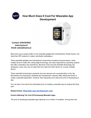 How Much Does It Cost For Wearable App Development