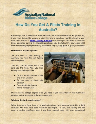 How Do You Get A Pilots Training in Australia