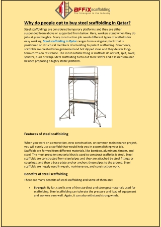 Why do people opt to buy steel scaffolding in Qatar?