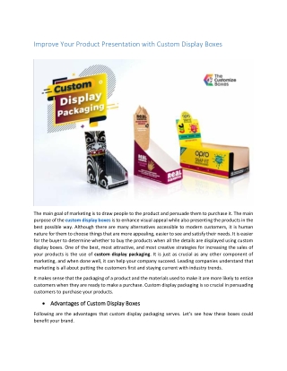 Improve Your Product Presentation with Custom Display Boxes