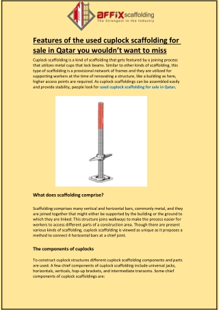 Features of the used cuplock scaffolding for sale in Qatar you wouldn’t want to
