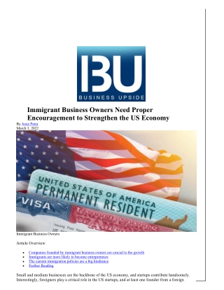 Immigrant Business Owners Need Proper Encouragement to Strengthen the US Economy