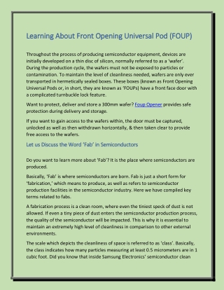 Learning About Front Opening Universal Pod