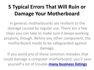 5 Typical Errors That Will Ruin or Damage Your Motherboard