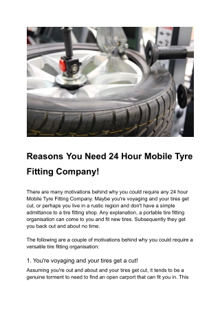 Reasons You Need 24 Hour Mobile Tyre Fitting Company