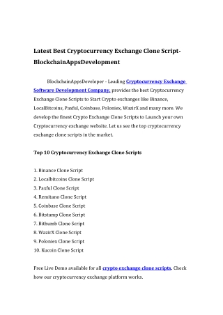 Latest Best Cryptocurrency Exchange Clone Script-BlockchainAppsDeveloper