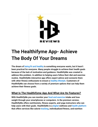 The Healthifyme App- Achieve The Body Of Your Dreams