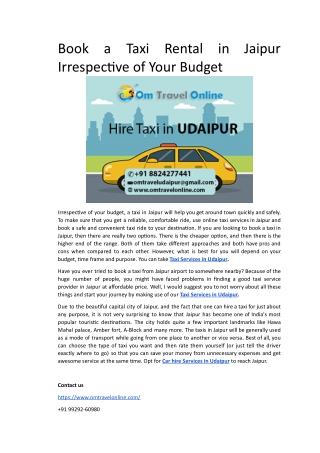 Book a Taxi Rental in Jaipur Irrespective of Your Budget