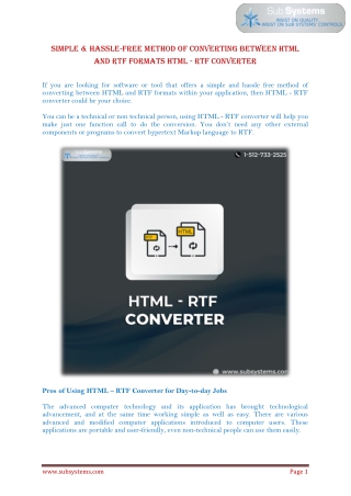 Simple & Hassle-free Method of Converting between HTML and RTF Formats HTML - RTF Converter