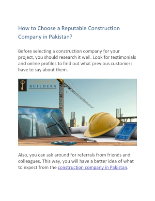 How to Choose a Reputable Construction Company in Pakistan?