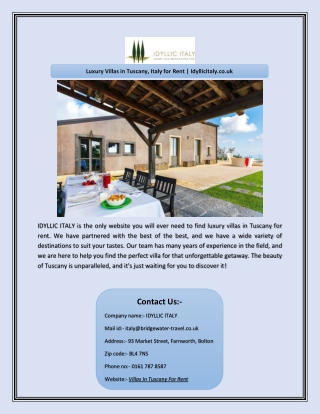Luxury Villas in Tuscany, Italy for Rent | Idyllicitaly.co.uk