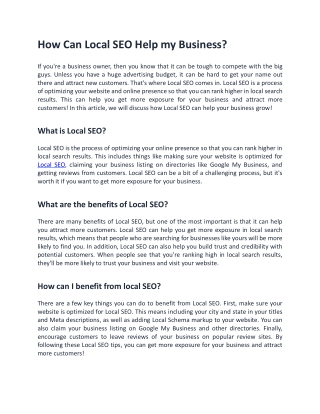 How Can Local SEO Help my Business