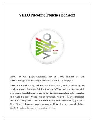 VELO Nicotine Pouches Schweiz