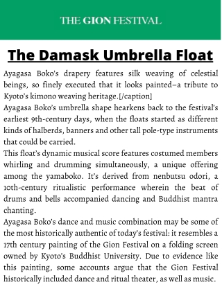 The Damask Umbrella Float | Ayagasa Boko’s | The Gion Festival