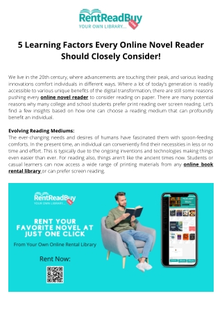 5 Learning Factors Every Online Novel Reader Should Closely Consider|RentReadBuy
