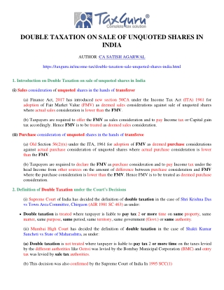 Double Taxation on Sale of unquoted shares in India