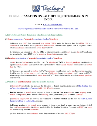 Double Taxation on Sale of unquoted shares in India