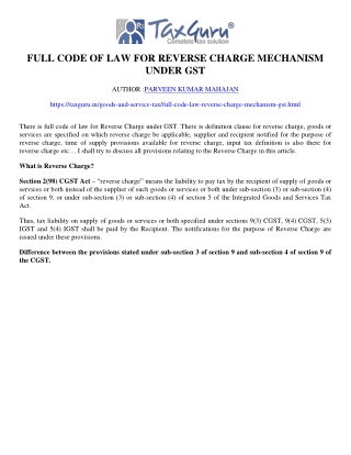 Full Code of Law For Reverse Charge Mechanism Under GST