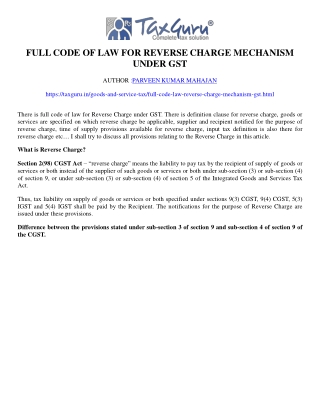 Full Code of Law For Reverse Charge Mechanism Under GST