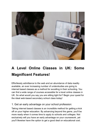 A Level Online Classes in UK_ Some Magnificent Features