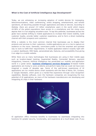 What is the Cost of Artificial Intelligence App Development