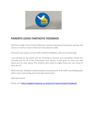Parents Leave Fantastic Feedback - Eagle House Group