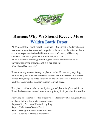 Reasons Why We Should Recycle More- Walden Bottle Depot