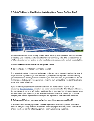 3 Points To Keep In Mind Before Installing Solar Panels On Your Roof