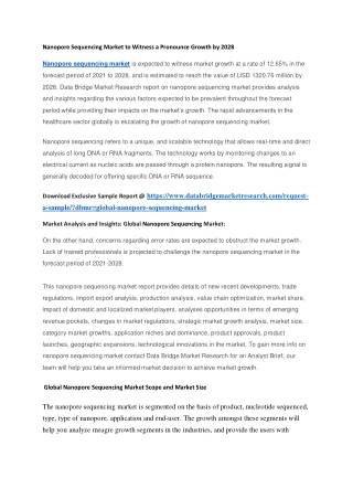 Nanopore Sequencing Market to Witness a Pronounce Growth by 2028