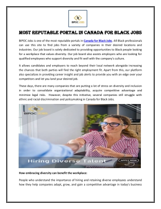 Most Reputable Portal in Canada for Black Jobs