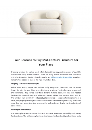 Four Reasons to Buy Mid-Century Furniture for Your Place