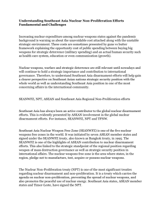 Understanding Southeast Asia Nuclear Non-Proliferation Efforts Fundamental and Challenges
