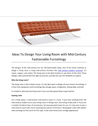 Ideas To Design Your Living Room with Mid-Century Fashionable Furnishings