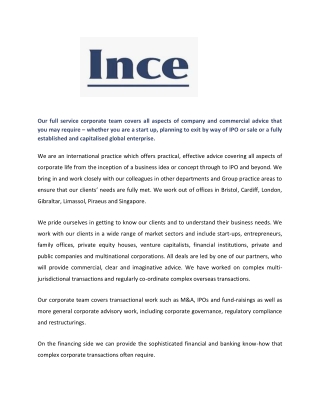 Corporate and Commercial Law - Ince