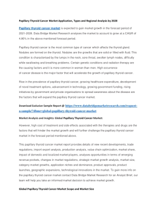 Papillary Thyroid Cancer Market Application, Types and Regional Analysis by 2028