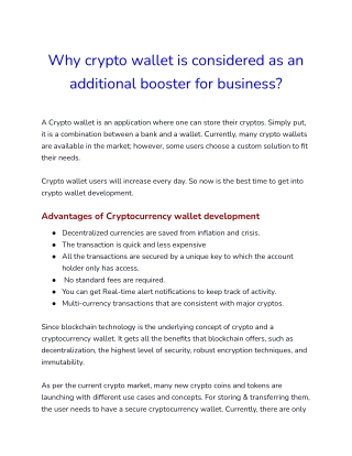 Why crypto wallet is considered as an additional booster for business