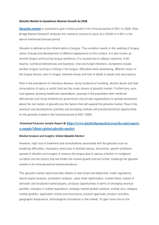 Glossitis Market to Eyewitness Massive Growth by 2028