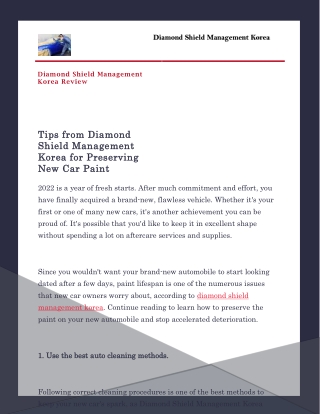Tips from Diamond Shield Management Korea for Preserving New Car Paint